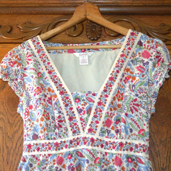 SUNDANCE Empire Waist Jane Austen Regency Style Cotton Print Midi Dress SZ 8 - Picture 2 of 9